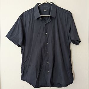 Theory Men's Sylvain Wealth Short Sleeve Button Down Shirt Navy Blue